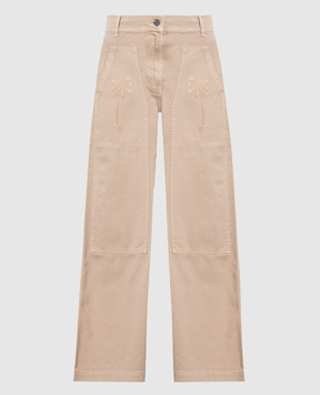 Palm Angels Бежевые карго джинсы с вышивкой PWCF008E23FAB001