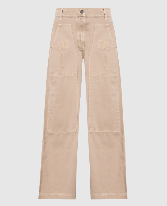 Beige cargo jeans with embroidery