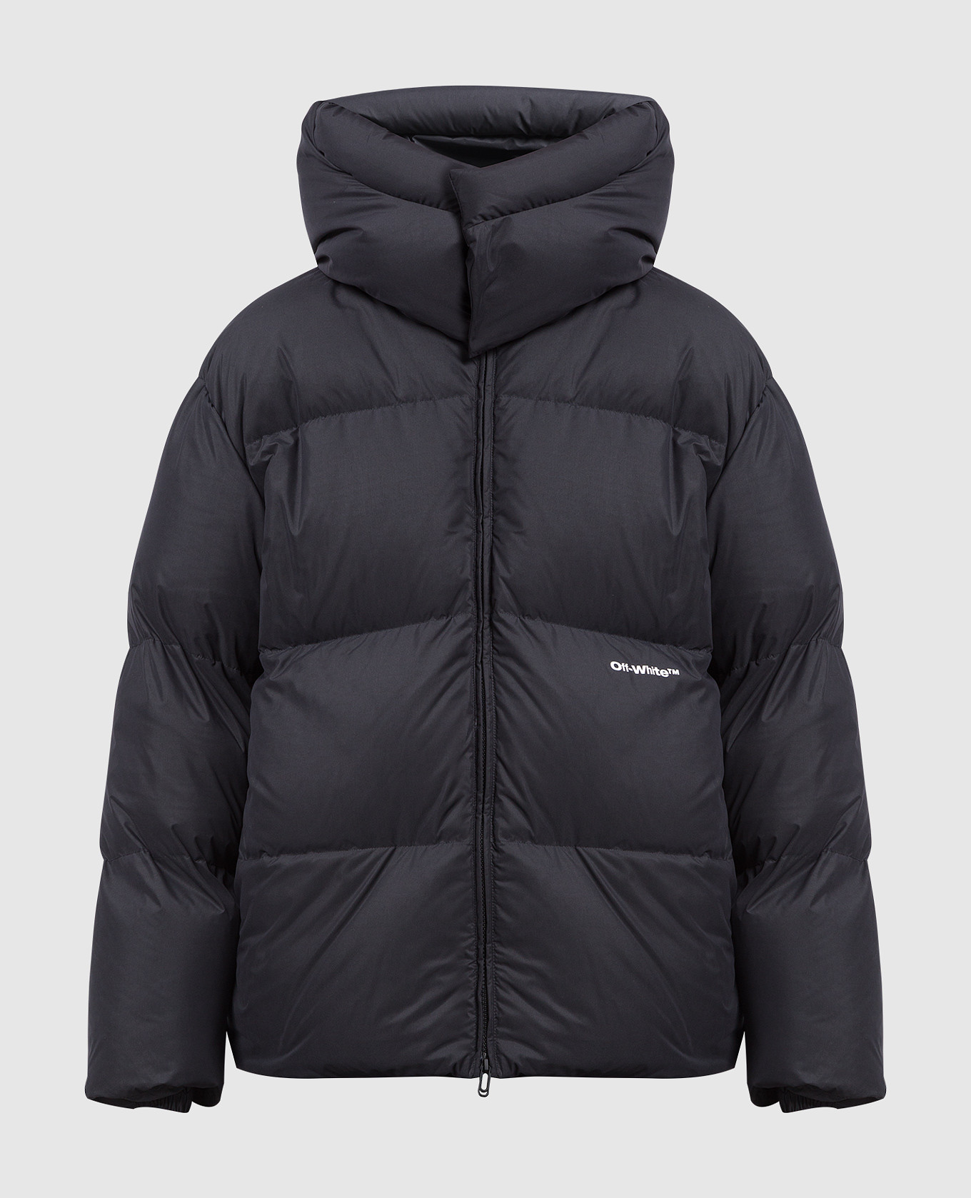 Black down jacket with contrast logo print