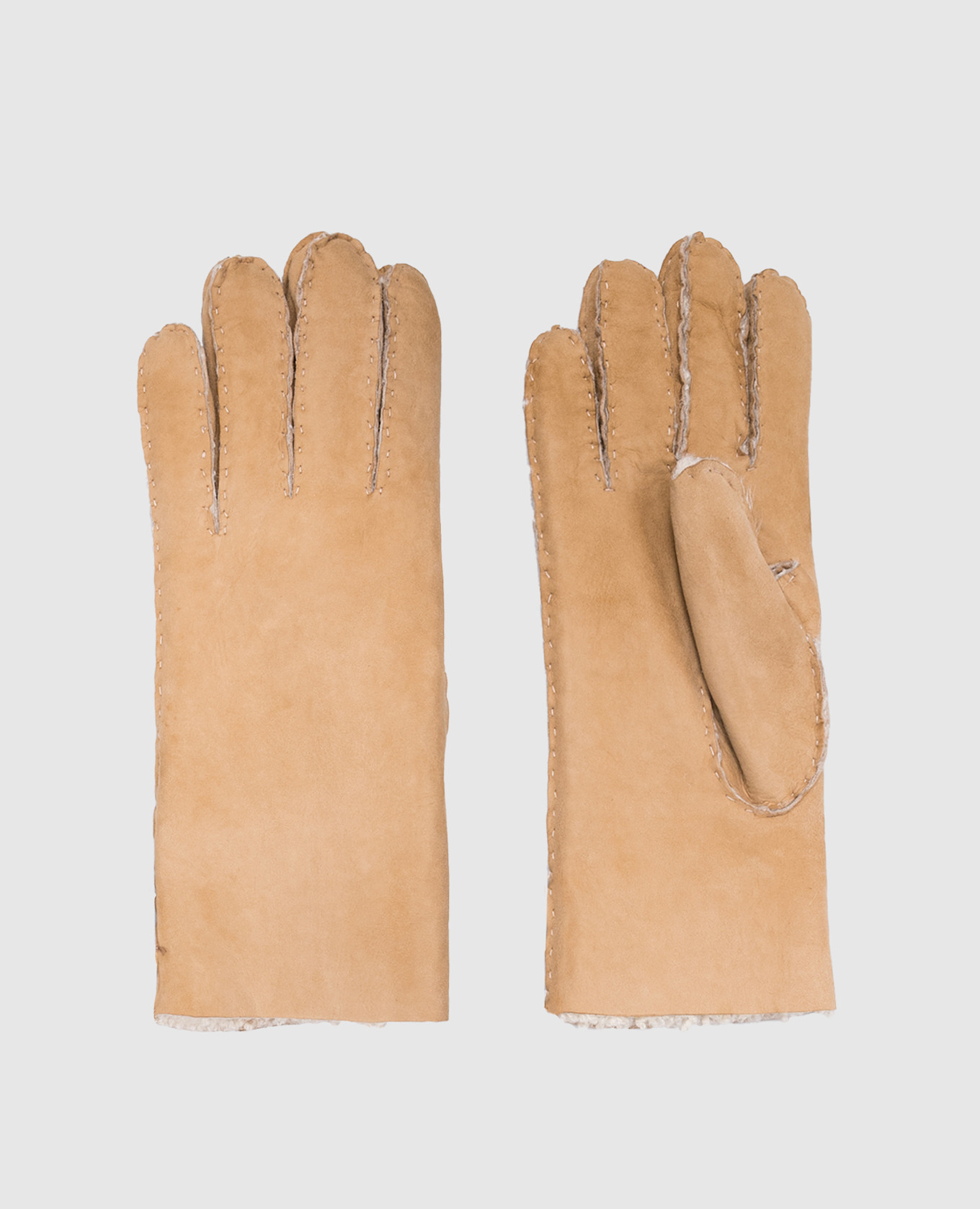 Бежевые замшевые перчатки на меху