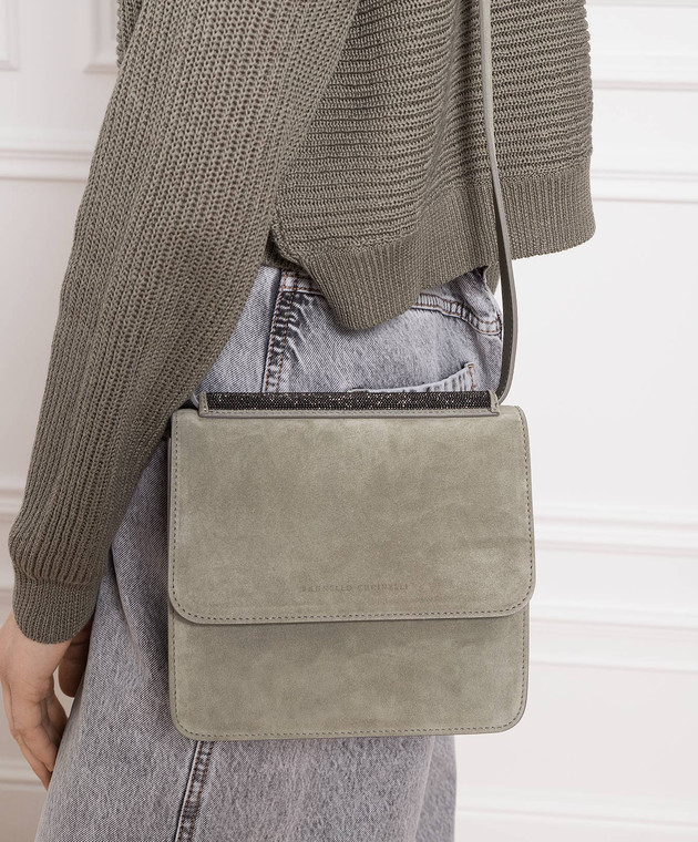 Brunello Cucinelli Зеленая замшевая сумка-мессенджер с цепочкой мониль MBDLD2370 изображение 2