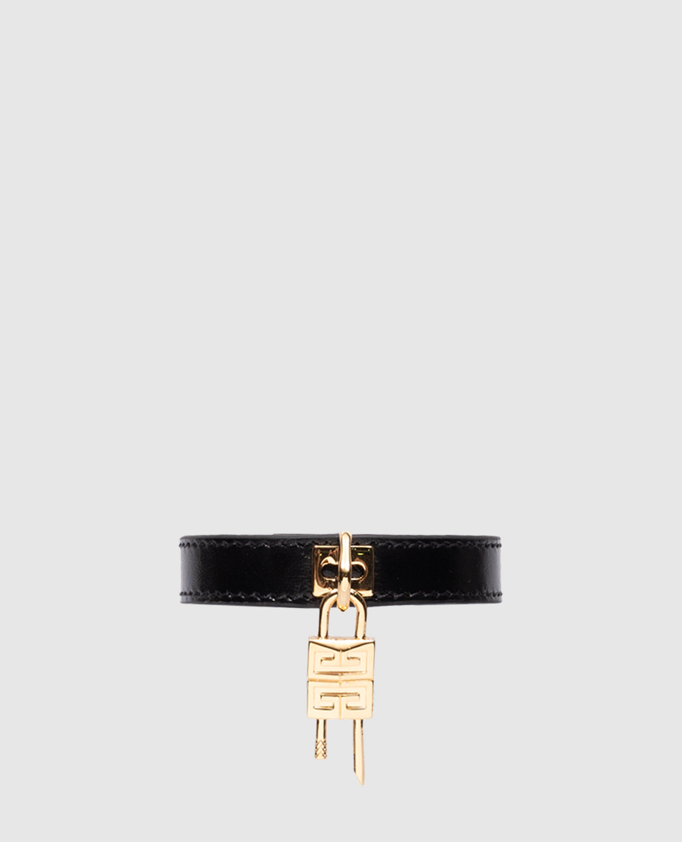Черный кожаный браслет Mini Lock с подвеской