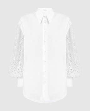 Brunello Cucinelli Белая блуза с вышивкой бродери англез MP091MS906
