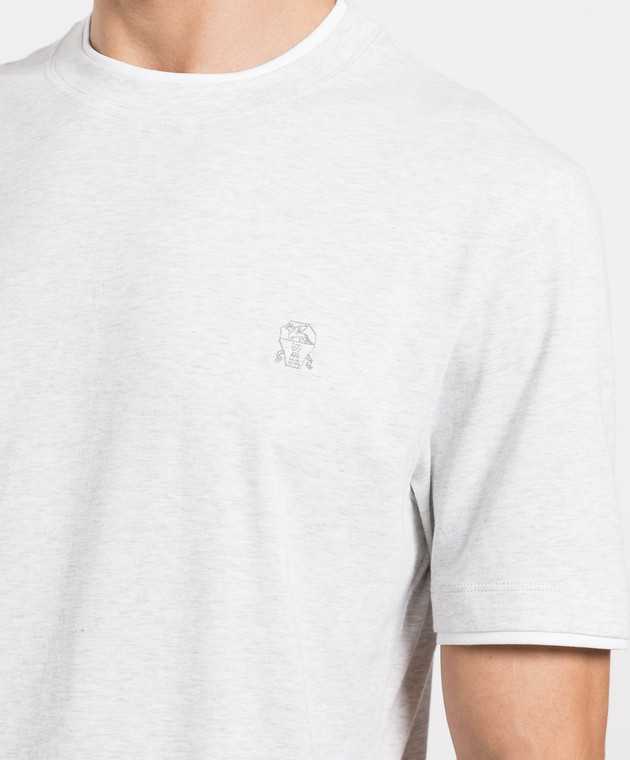 Brunello Cucinelli Gray melange t-shirt with logo embroidery M0T617427G изображение 5