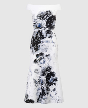 Alexander McQueen Белое платье миди в узор Chiaroscuro 780503Q1A80