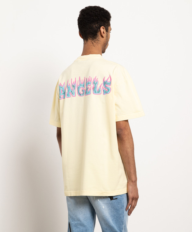 Palm Angels - Yellow Flames Logo Print Vint T-Shirt