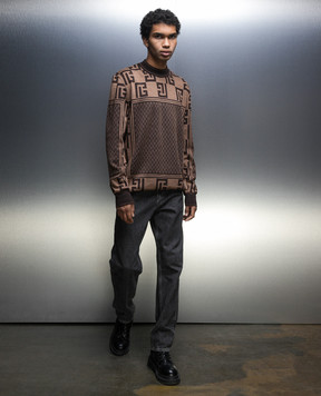 Balmain Коричневый джемпер с шерстью в логотип монограмма шаблон. BH0KD000KF34