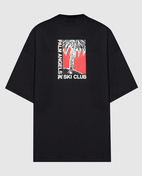 Palm Angels Черная футболка Palm Ski Club с принтом PWAA017R24JER002