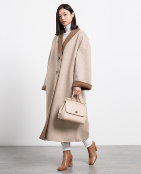Be Florence Бежевое двубортное пальто из шерсти BE228410400