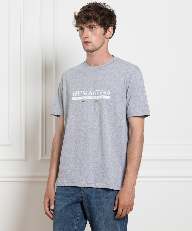 Brunello Cucinelli Серая футболка с принтом логотипа M0T718462 изображение 3