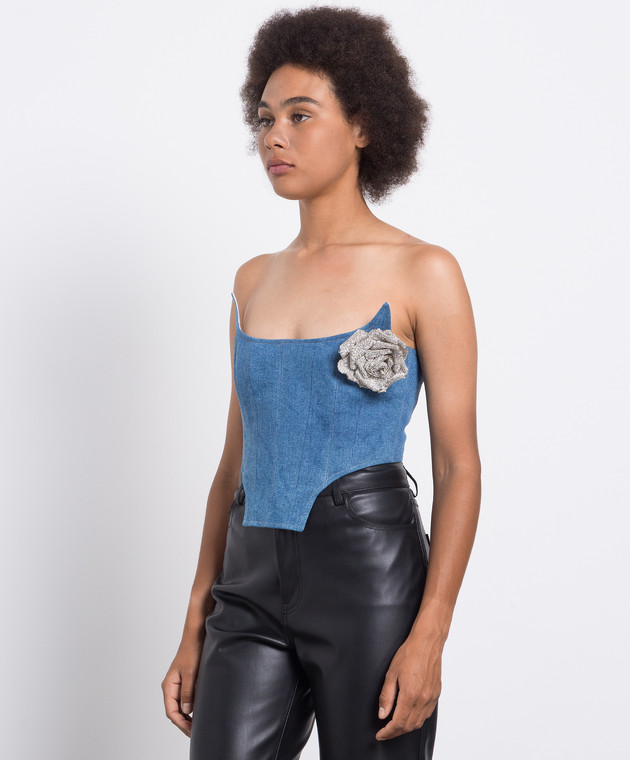 Giuseppe Di Morabito Milano - Blue denim top with a brooch