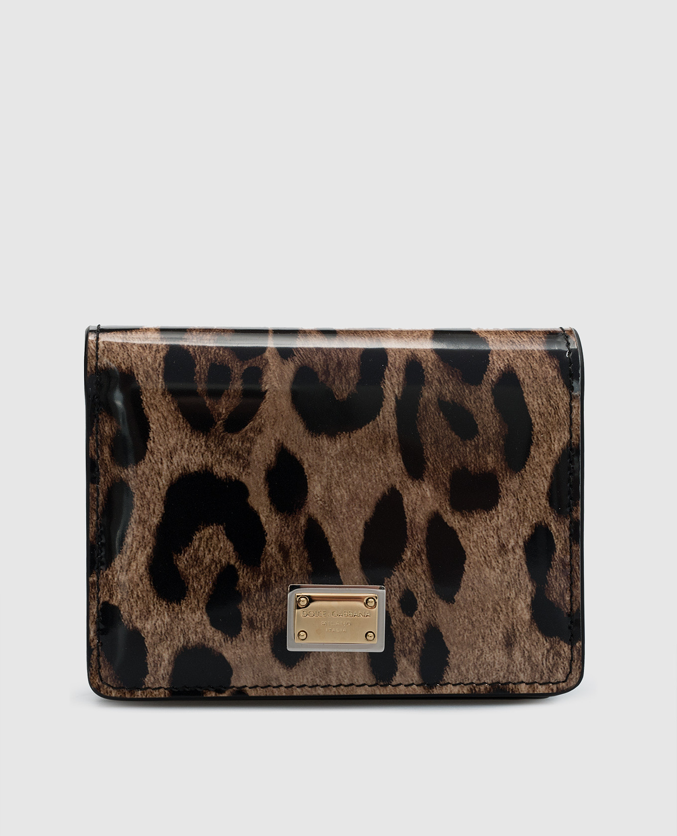 Кожаный портмоне в леопардовый принт с логотипом.