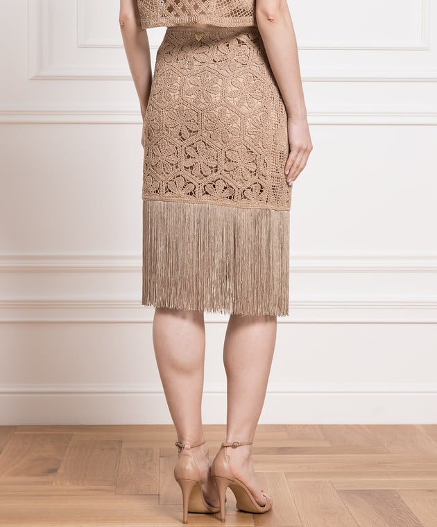 Twinset Brown openwork skirt with fringe 231LM2SDD image 4