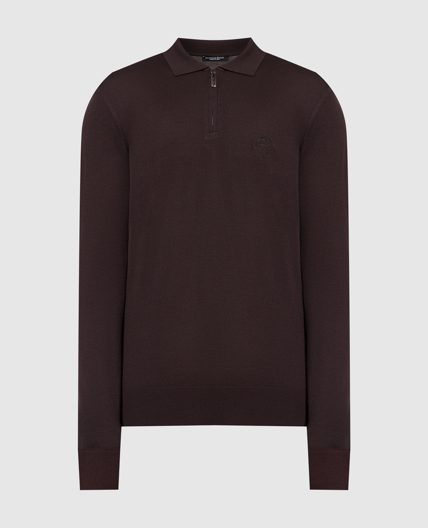 Brown wool polo shirt with logo embroidery