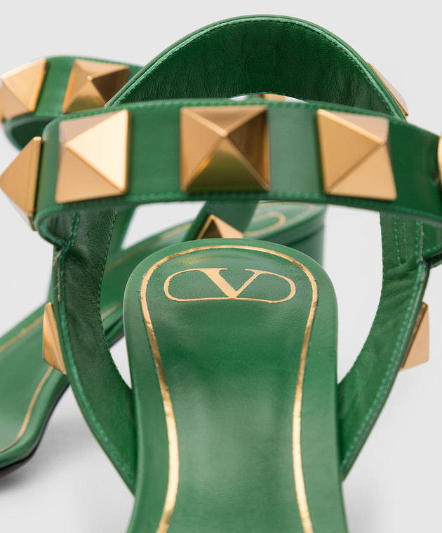 Valentino Зелені шкіряні босоніжки Roman Stud XW2S0CR2ZWM зображення 5