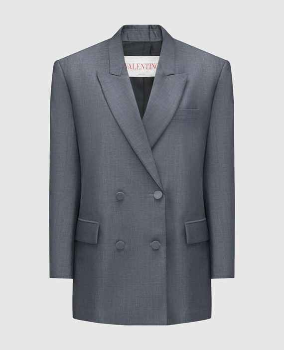 Gray double-breasted wool and mohair jacket