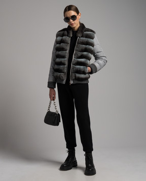 Rindi Сірий пуховик з хутром шиншили та ланцюжком моніль 152CH022