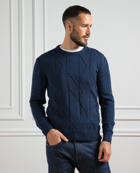 Cashmere&Whiskey Синий джемпер из шерсти в фактурный узор PL002