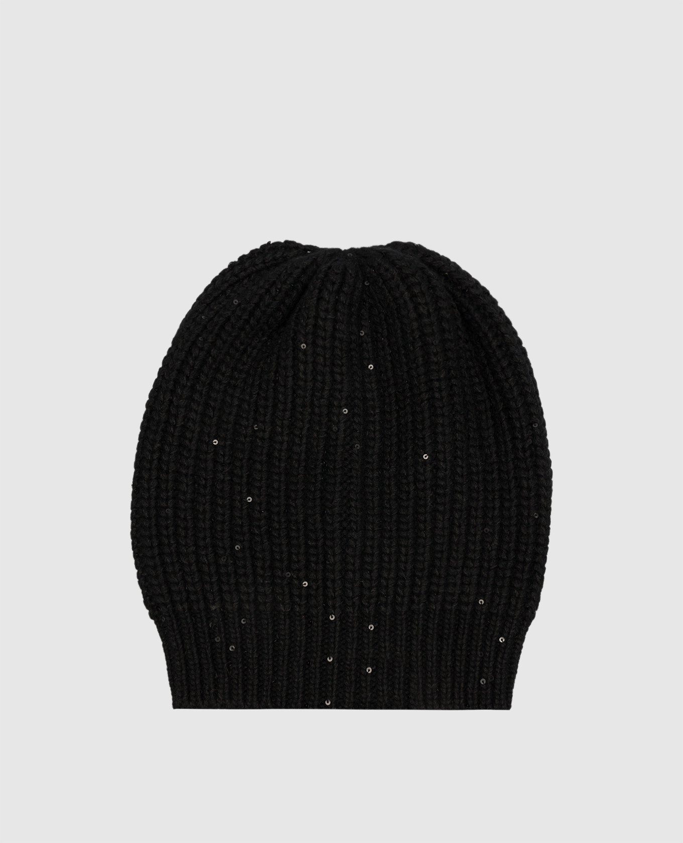Black cap made of cashmere and silk with sequins