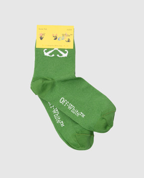 Off-White Дитячі зелені шкарпетки з контрастним візерунком логотипа OBRA004S24KNI001