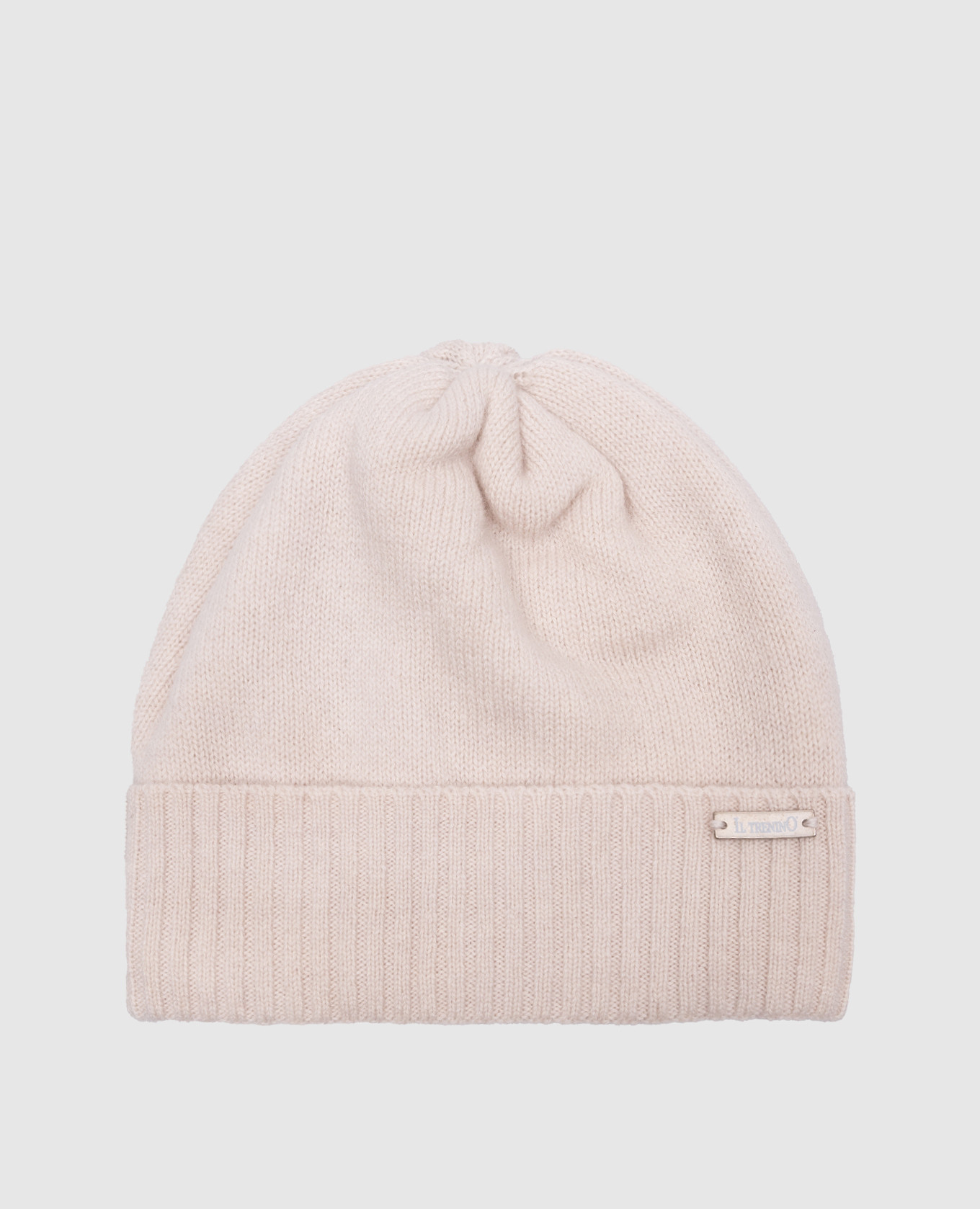 Baby beige wool and cashmere hat with logo