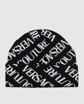 Versace Jeans Couture Чорна шапка з контрастним візерунком логотипа 75GAZK46ZG025
