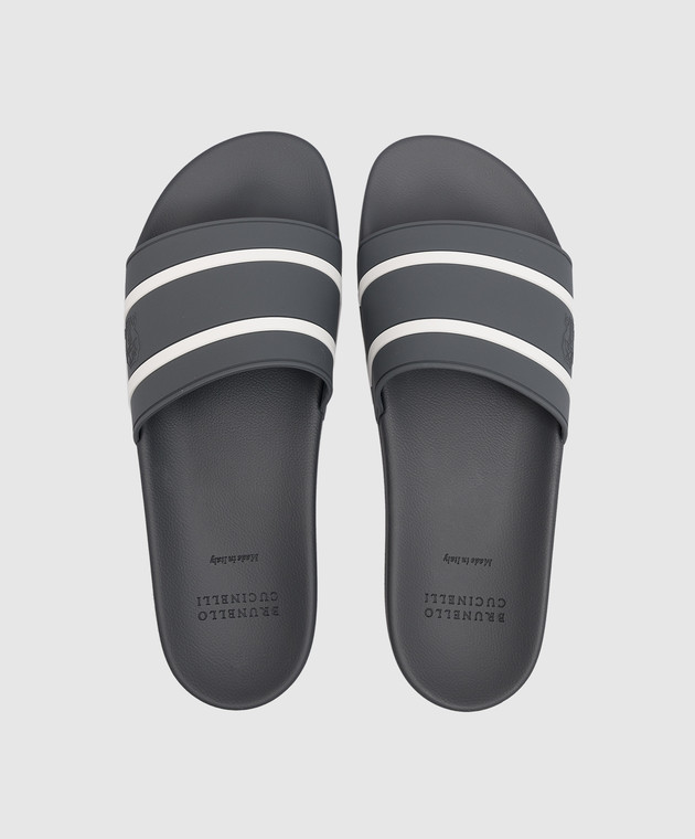 Brunello Cucinelli Серые слайдеры с фактурным логотипом MZUPOSR302 изображение 4