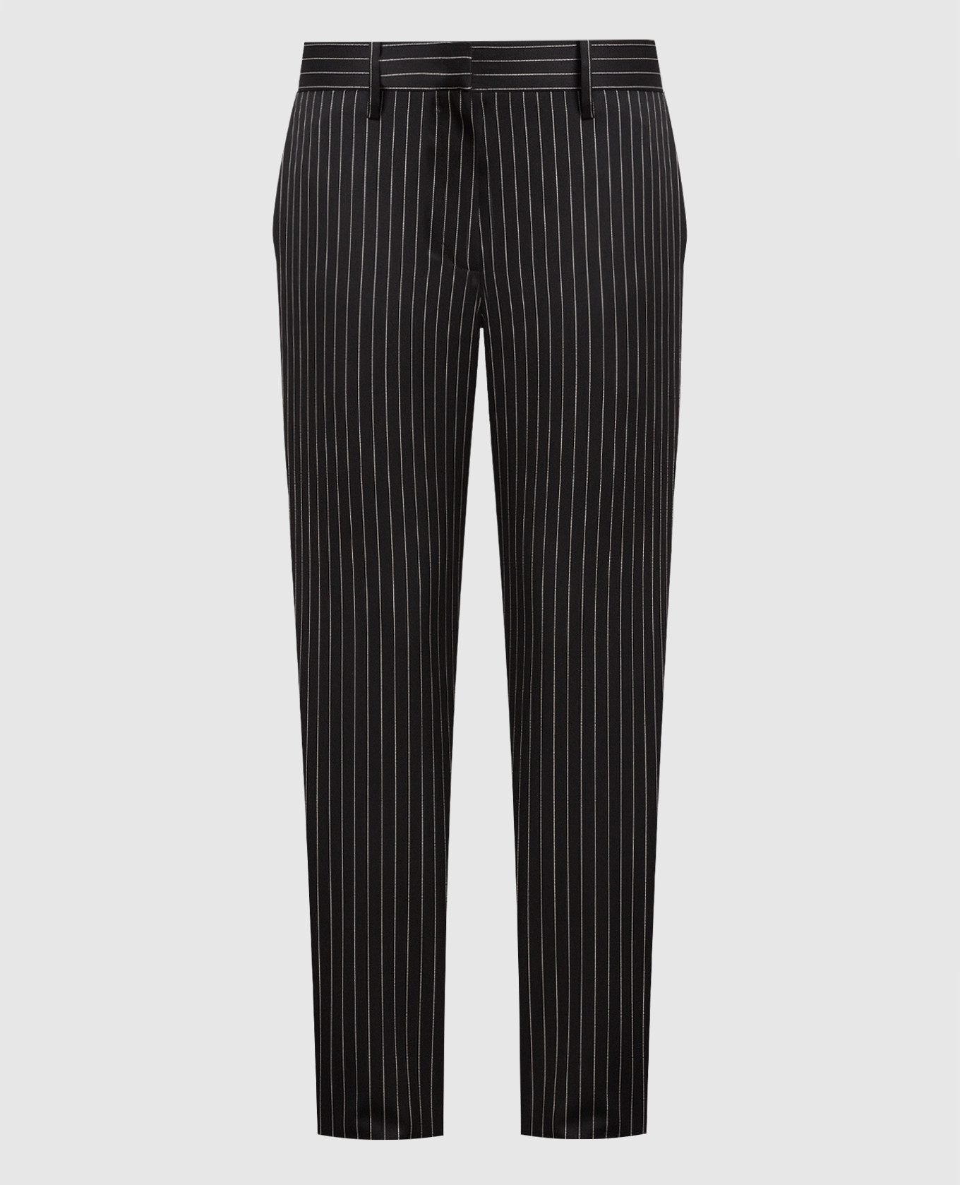 

Черные брюки в полоску из шерсти, Черный, Прямые брюки