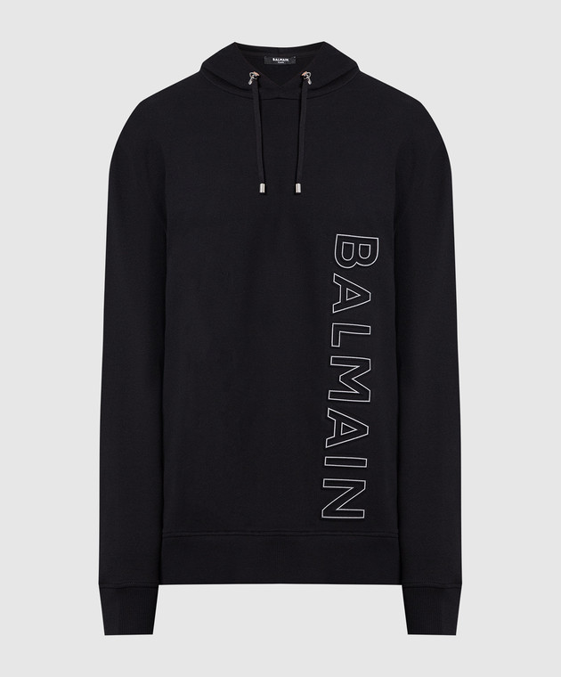 Balmain Black hoodie with textured logo BH1JT046BC22