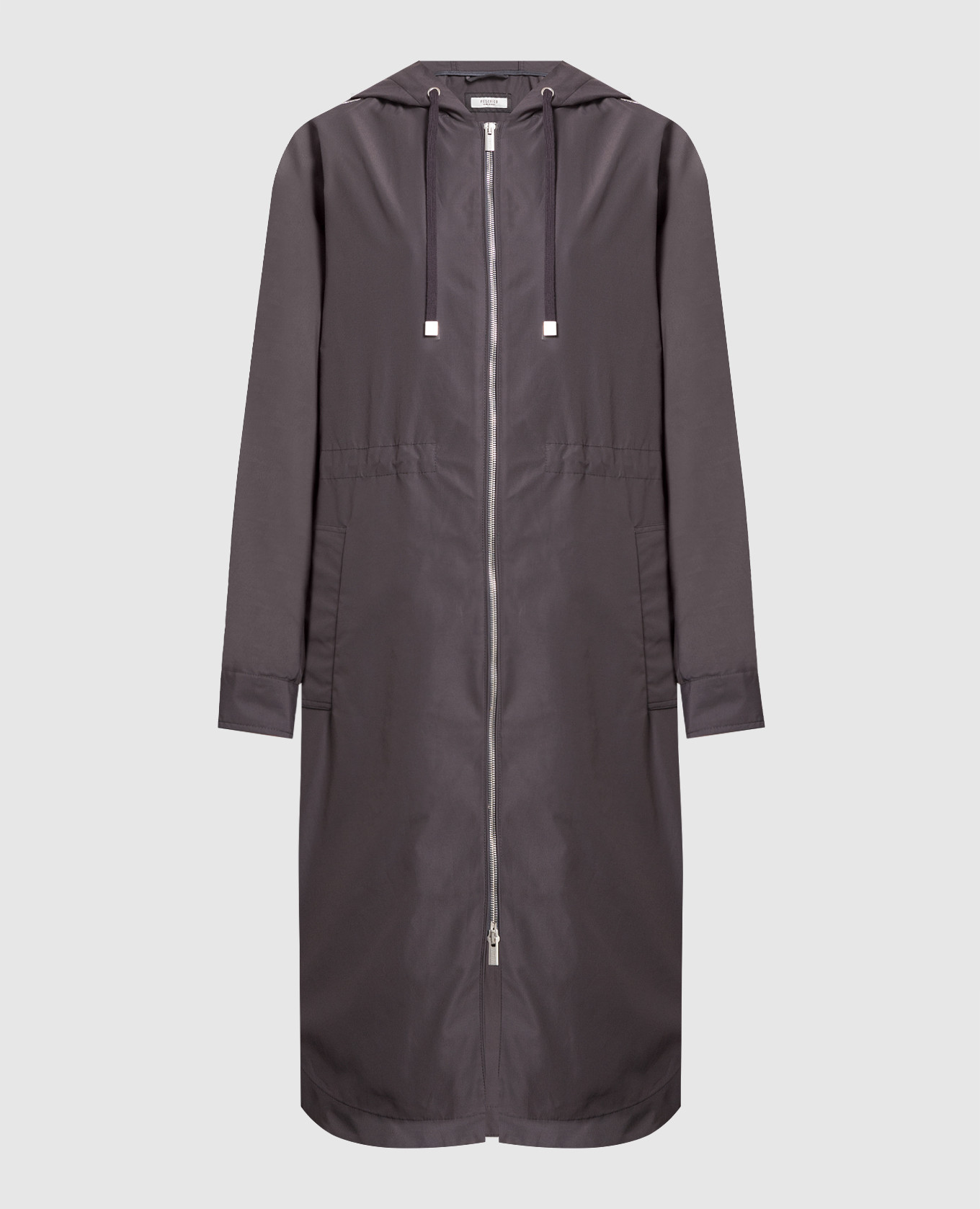 Gray raincoat with monil chain