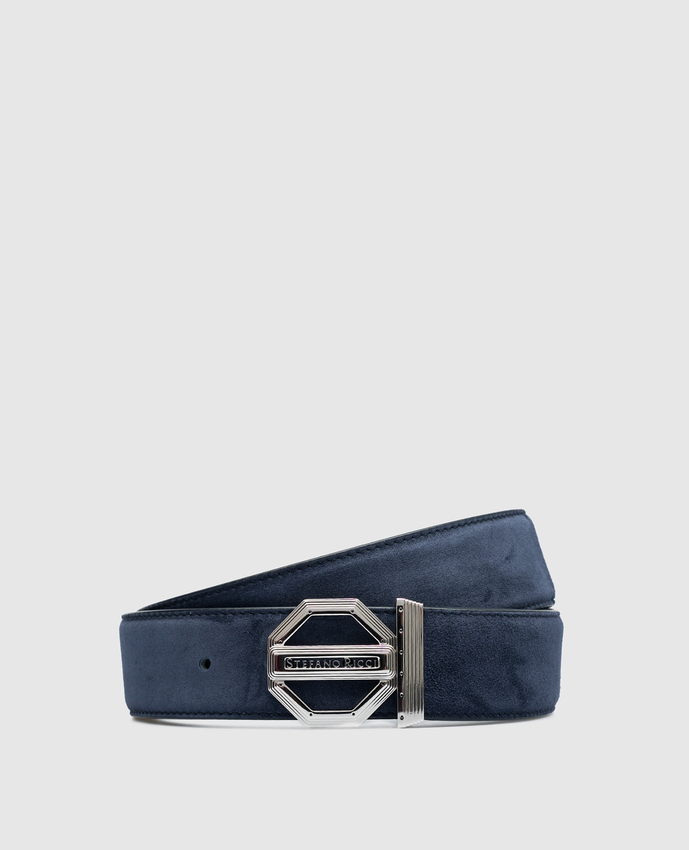 Blue suede belt with logo