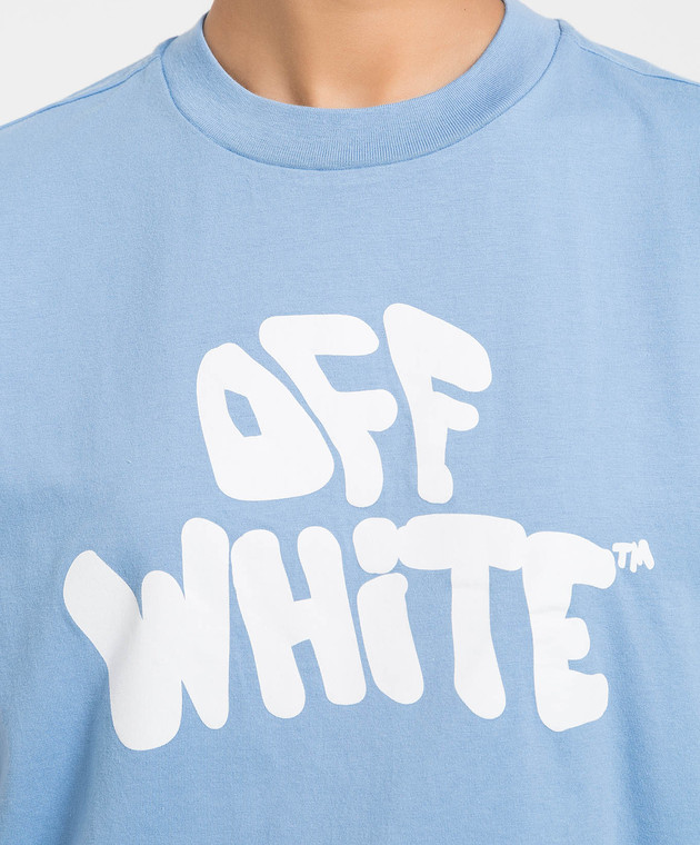 Off-White Голубая футболка с принтом логотипа OWAA089S23JER017 изображение 5