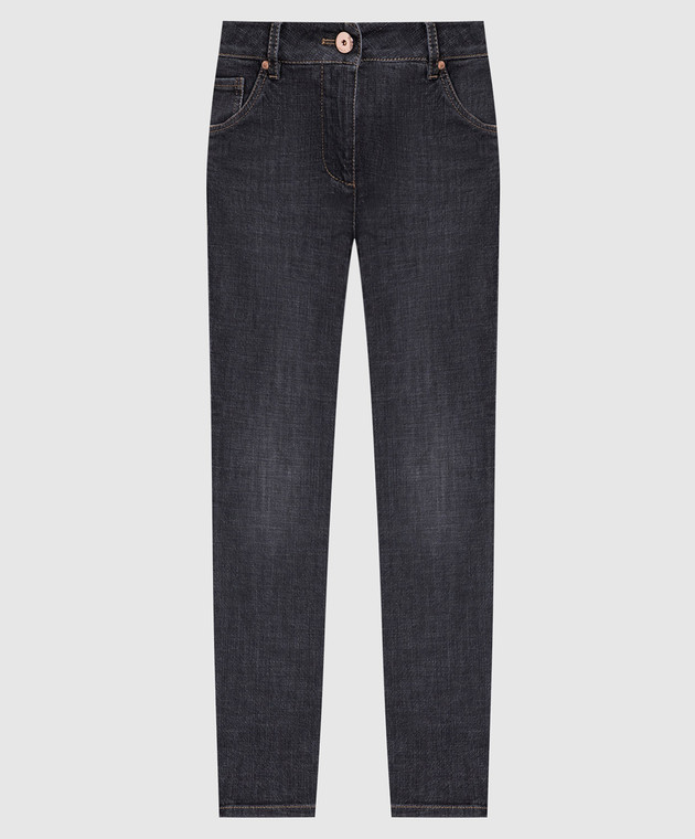 Brunello Cucinelli Black skinny jeans with monil chain MP065P5679