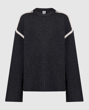 Toteme Сірий светр з вовни та кашеміра з контрастним оздобленням 241WRT1025YA0004