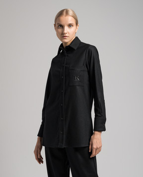 Kiton Чорна сорочка з вовни та кашеміру з логотипом D52446K05N25