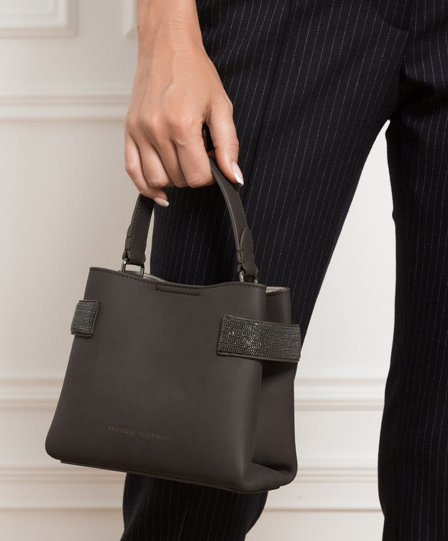 Brunello Cucinelli Коричневая кожаная сумка-мини с цепочкой мониль MBBID2499 изображение 2