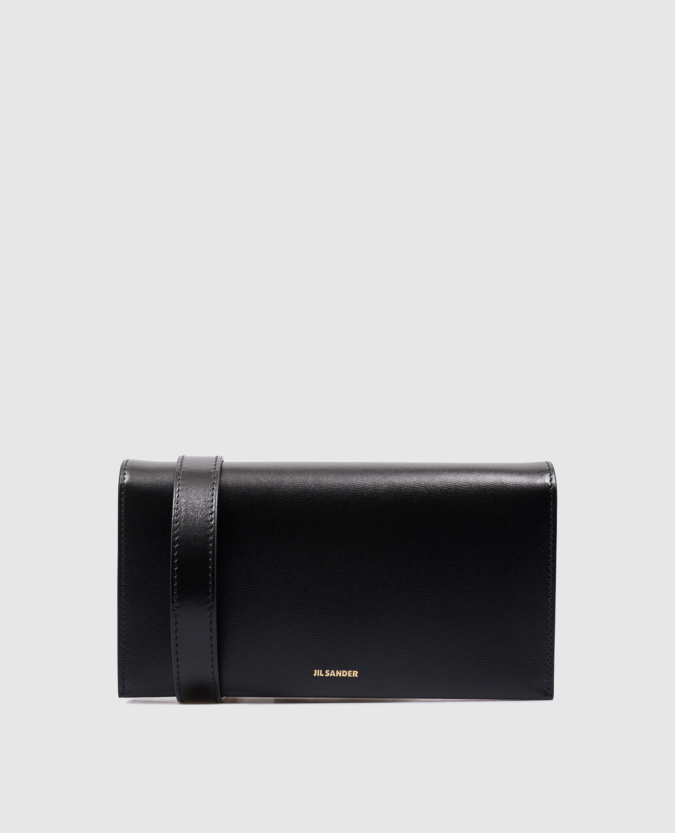 Black leather clutch with logo
