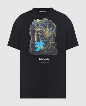 Palm Angels Черная футболка с принтом Hunting in the forest PMAA001E23JER004