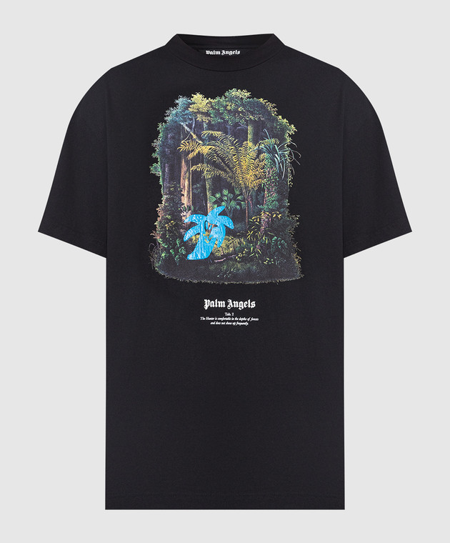 Palm Angels Black t-shirt with Hunting in the forest print PMAA001E23JER004