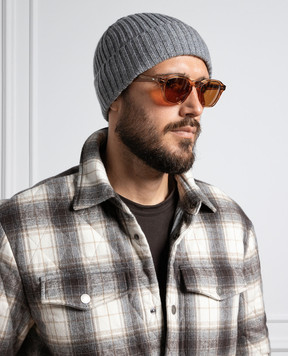 Cashmere&Whiskey Серая шапка из кашемира в рубчик 201C