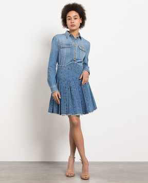 Balmain Синя джинсова спідниця з плісуванням AF1LB726DC99