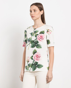 Dolce&Gabbana Білий топ із шовку в квітковий принт  F7U27TFSAZD