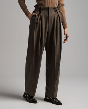 Victoria Beckham Штани з вовною кольору хакі 1124WTR005121A