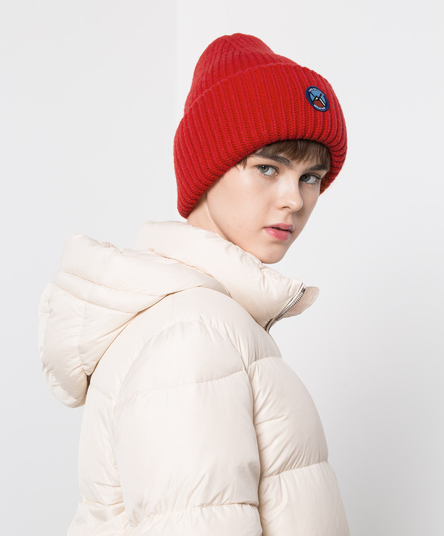Yves Salomon Красная шапка с нашивкой из шерсти и кашемира 23WFA500XXMACL изображение 2