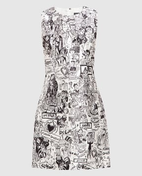 Dolce&Gabbana Біла сукня із шовку в принт Graffiti F6D4NTHS12F