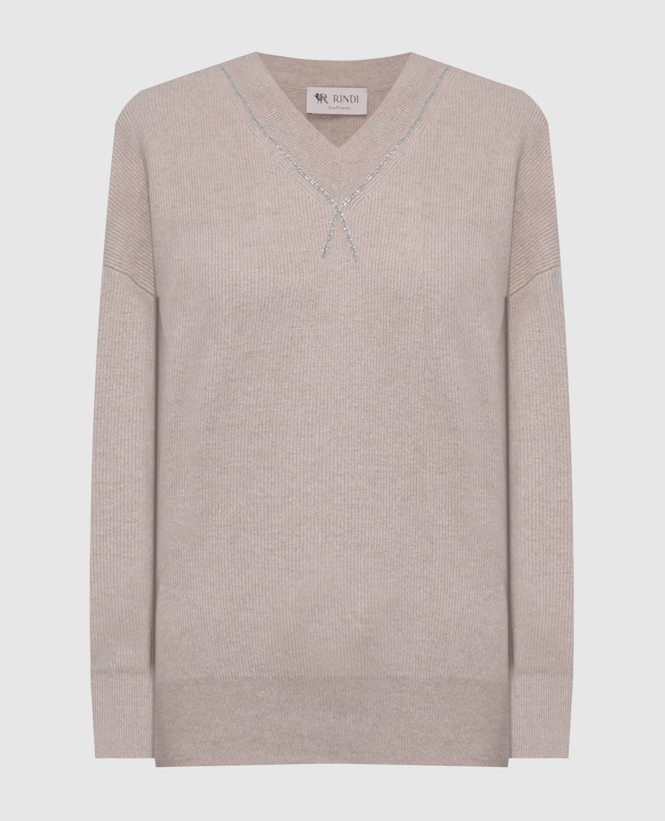Beige wool and cashmere pullover with monil chain