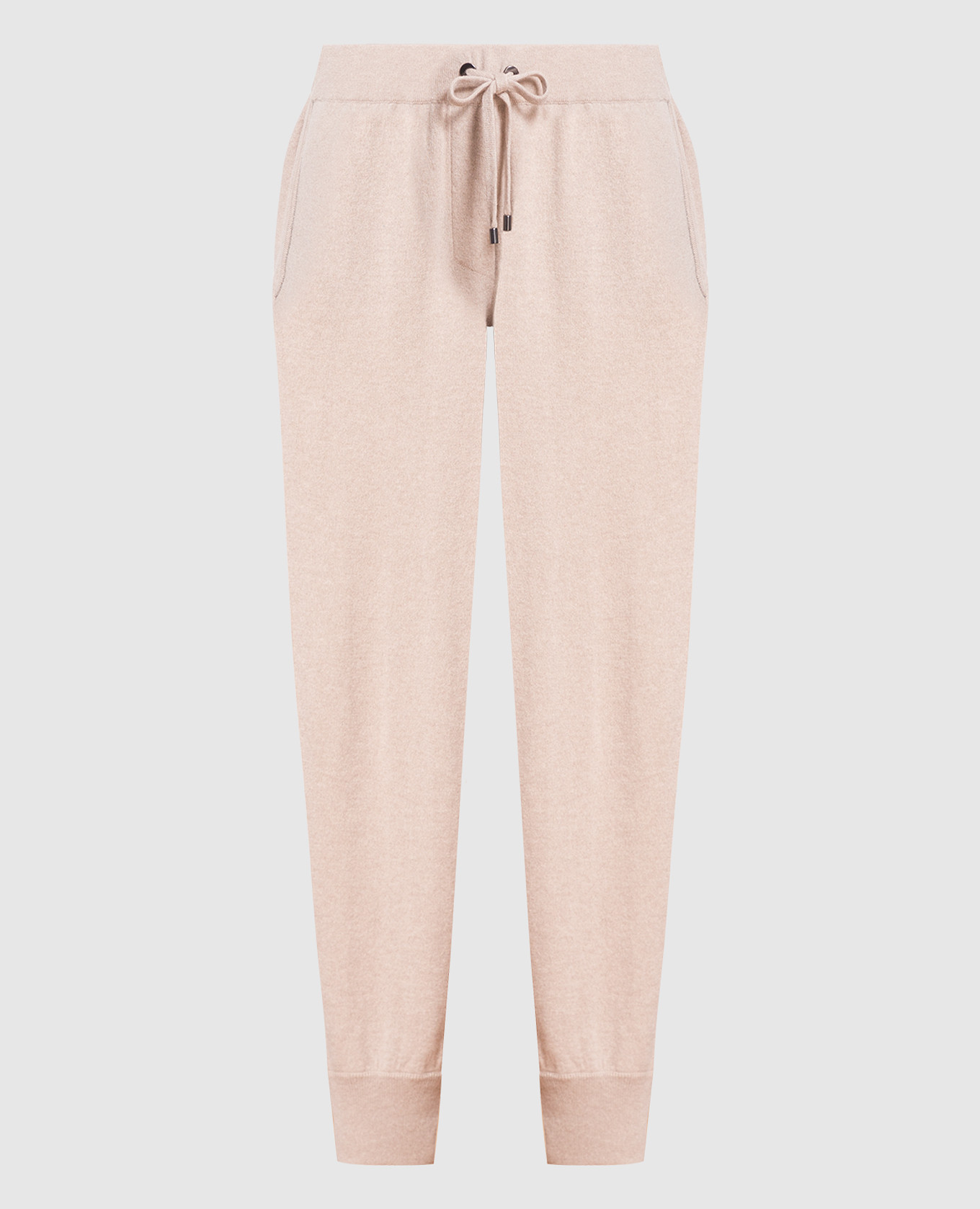 Beige cashmere joggers with monil chain