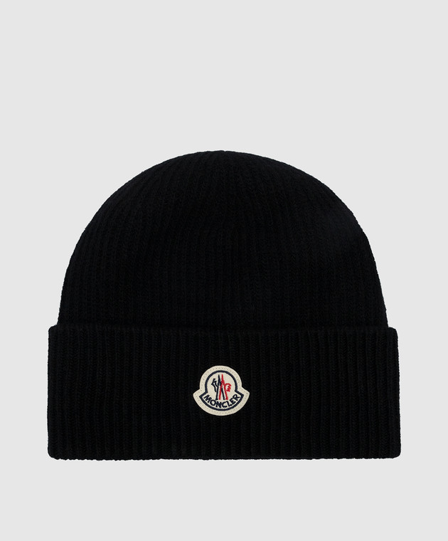 Moncler - Черная шапка из шерсти и кашемира с логотипом