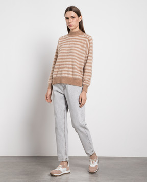 Brunello Cucinelli Коричневый свитер в полоску с цепочкой мониль MBP154314P
