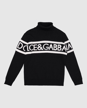 Dolce&Gabbana Дитячий чорний светр з вовни з візерунком логотипа L4KW77JCVM5